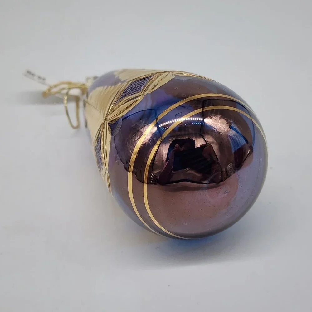 Egyptian Handcrafted Purple & Gold Glass Christmas Ornament - Picture 7 of 7